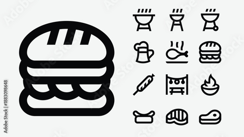Barbecue and grilling food icons set