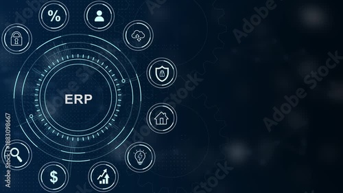 EPP Enterprise Resource Planning Business Technology Concept with Icons and dot image photo, abstract circles and gears backgrounds 4K LOOP. 