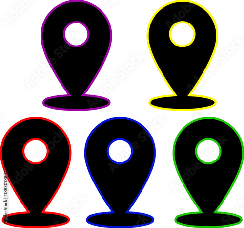 Neon style map pin location icons outline style colorful navigation symbols