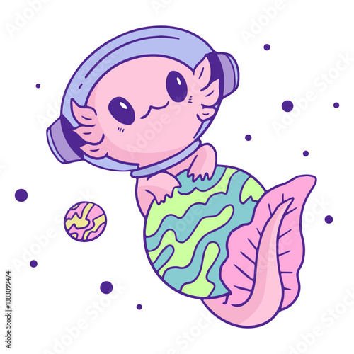 Axolotl cute in space