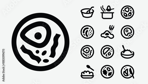 Breakfast food and morning meal icons set