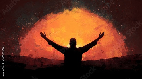 Worship God. Passionate Christians with hands raised in prayer, Holy Spirit filled worship and church setting.