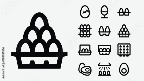 Chicken eggs and egg products icons set