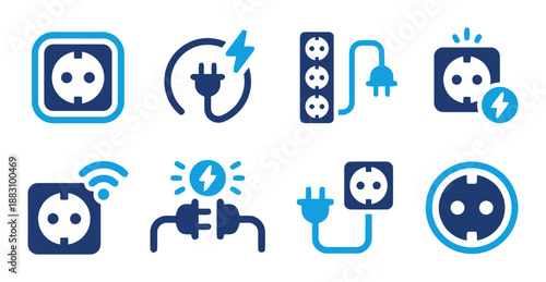 Electric Socket Icons Set Plug Outlet Energy And Power Supply Symbols