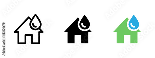 House water damage icon concept as plumbing roof leaky rainwater drainage leakage repair building home problem solution protection isolated