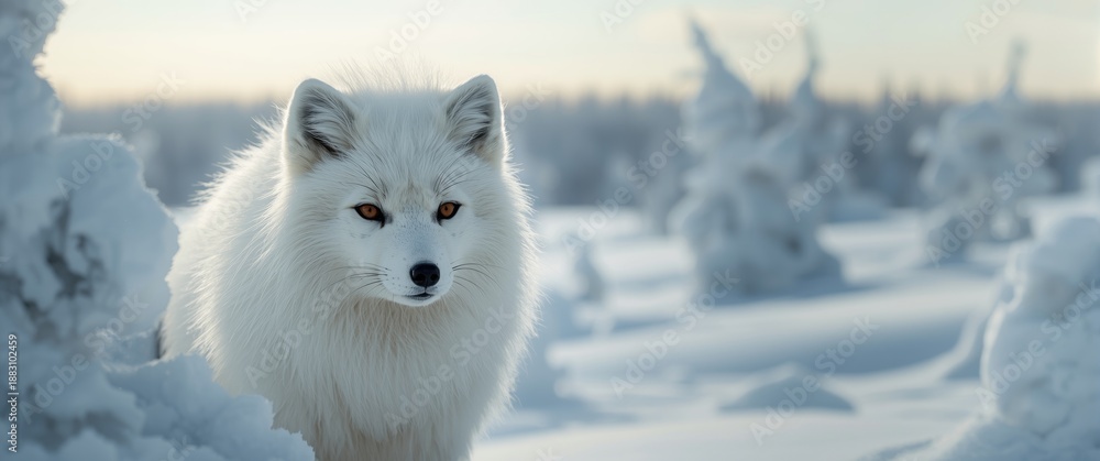 Fototapeta premium Yamal peninsula Arctic fox sporting winter fur in Russian Arctic