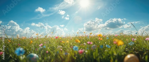 Bright and colorful scene of a grassy field