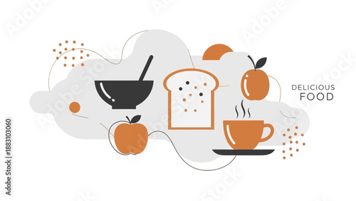 Minimalist Healthy Food Illustration: Fresh Breakfast Concept on White Background