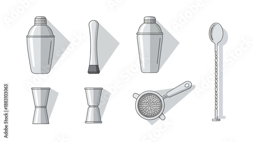 Minimalist Cocktail Tools Illustration: A Set of Essential Barware for Beverage Creation