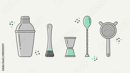 Minimalist Cocktail Tools Illustration: A Modern Design for Bartending and Mixology