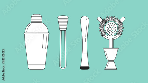 Minimalist Cocktail Equipment Line Art For Bartending And Mixology Designs