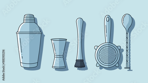 Minimalist Cocktail Tools Illustration Depicting Essential Barware For Mixology Creations