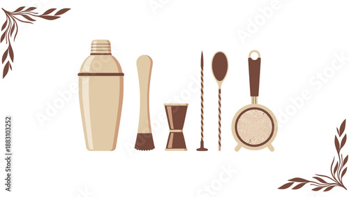 Minimalist Cocktail Tools Illustration Depicting Modern Barware for Refreshing Drinks