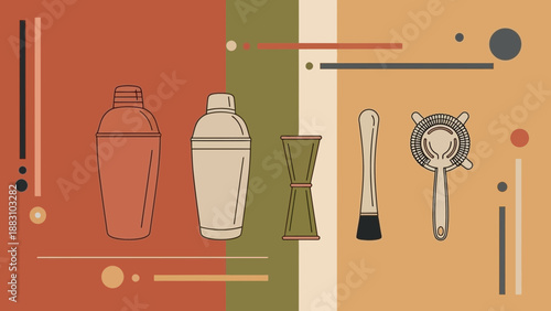 Minimalist Cocktail Tools Illustration In An Aesthetic Design For Drinks And Mixology