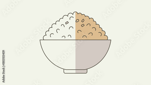 Minimalist Illustration of a Bowl Filled With Cooked White and Brown Rice Design