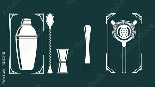 Minimalist Cocktail Tools Illustration on Teal Backdrop For Modern And Stylish Designs