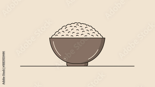 Minimalist Illustration of a Bowl Filled With Rice Against a Neutral Background