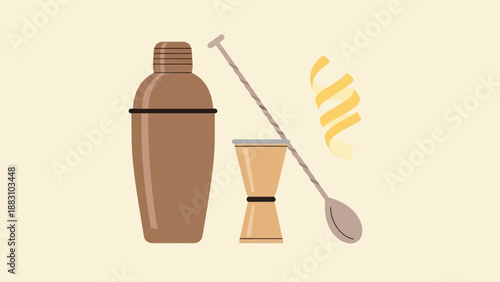 Minimalist Cocktail Tools Illustration Perfect For Advertisements and Editorial Designs