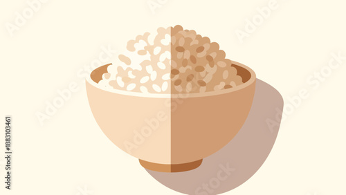 Minimalist Illustration of a Bowl Filled With Rice Against a Neutral Background