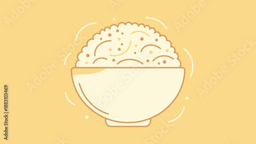 Minimalist Illustration of a Bowl Filled With Rice, Ideal for Food and Culinary Concepts