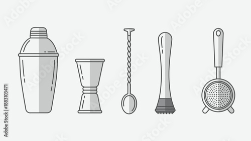 Minimalist Cocktail Tools Illustration Perfect For Beverage And Bar Themes