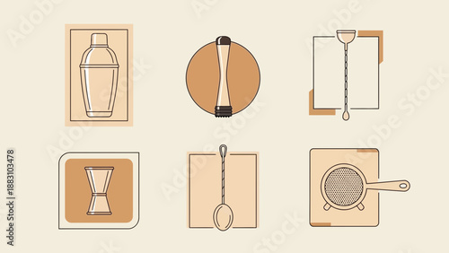 Minimalist Cocktail Tools Illustration Perfect For Beverage Related Designs and Branding