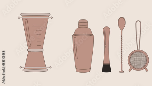 Minimalist Cocktail Tools Illustration Perfect For Beverage, Bar, And Party Themed Designs