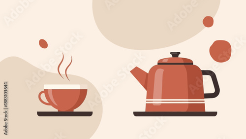 Minimalist Coffee And Tea Illustration In Soft Hues For A Peaceful Morning