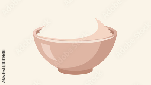 Minimalist Illustration Of A Ceramic Bowl Containing Fluffy Whipped Cream Dessert