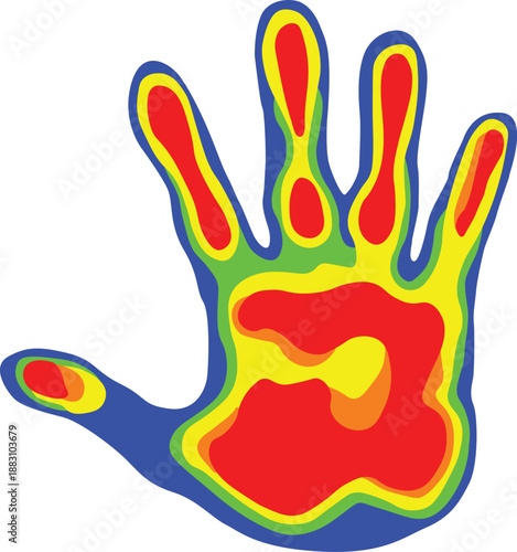 Vibrant Multicolored Thermal Heat Map Handprint Vector Illustration for Identity Concepts