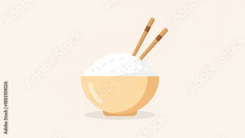 Minimalist Illustration of a Rice Bowl with Chopsticks, Perfect For Design Purposes