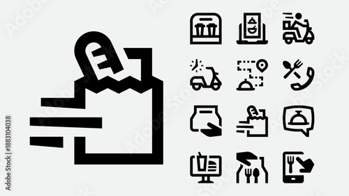 Food delivery and courier service icons set