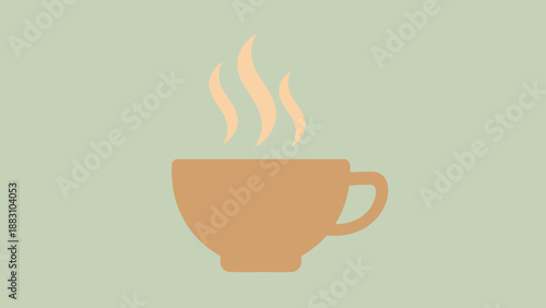 Minimalist Design: Warm Beverage Cup With Steam on a Pastel Green Background