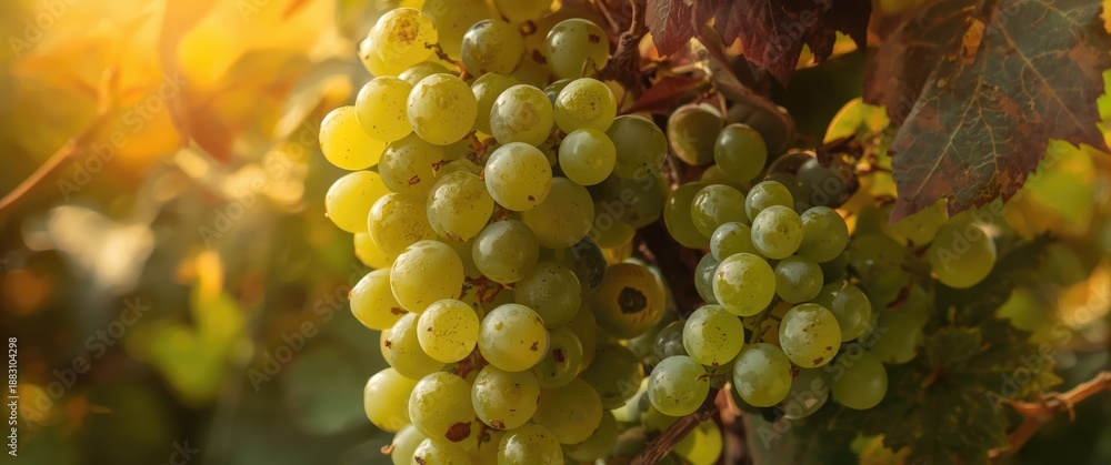 Naklejka premium Ripe green sweet grapes, a delicious and nutritious harvest snack