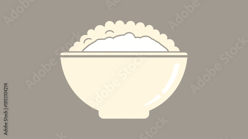 Minimalist Illustration of a Rice Bowl, Perfect for Food Blogs and Kitchen Designs