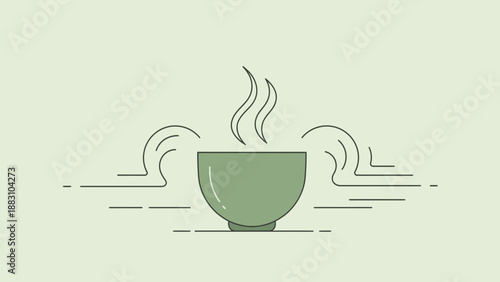 Minimalist Illustration Of A Steaming Bowl, Abstract Design With Soft Colors