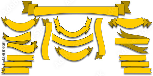 Golden yellow banners and ribbons in various designs, perfect for adding a touch of elegance and visual appeal to any project.