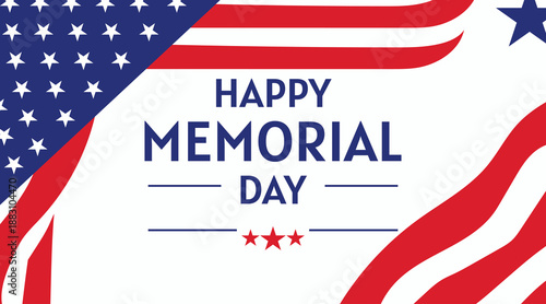 Patriotic memorial day illustration with American flag stars stripes and bold typography