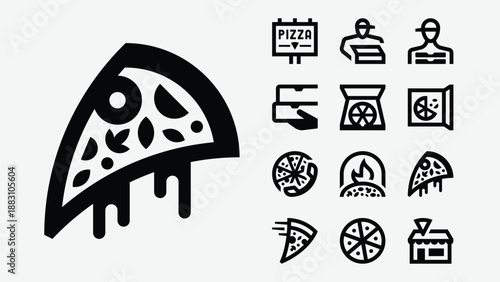Pizza and Italian fast food icons set