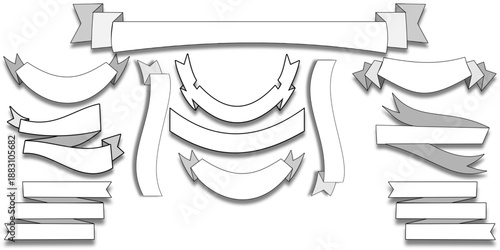 Clean white banners and ribbons in various minimalist styles, perfect for a professional and understated look with shadow.