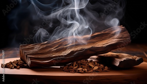 Elegant Oud Wood Chips Emitting Aroma And Intricate Smoke Patterns