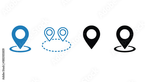 A set of four location icons on a white background for navigation purposes