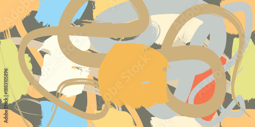 Urban abstract vector texture with hand drawn brush strokes.Minimal abstract wavy background in earth tone colors for web and branding .Curved Dry Brush Stroke . Looped brush line . Vector 