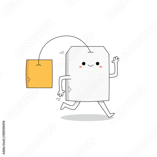 Cute tea bag cartoon character running doodle