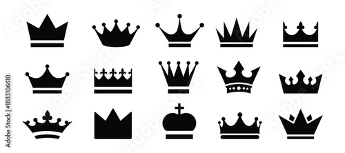 Crown icons set. Crown symbol collection. Royal crown silhouette icons set. Vector illustration