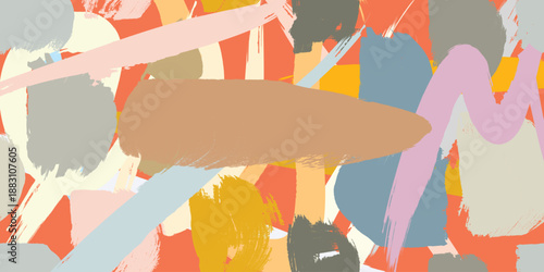 Urban abstract vector texture with hand drawn brush strokes.Minimal abstract wavy background in earth tone colors for web and branding .Curved Dry Brush Stroke . Looped brush line . Vector 