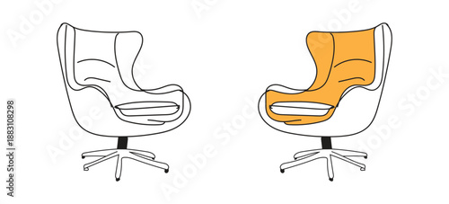 Modern office chair illustration with cushioned seat swivel base and ergonomic design