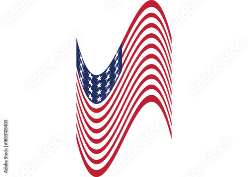 Vector illustration of an American flag font and icon featuring the patriotic stars and stripes of the United States of America waving under a blue sky as a national symbol of freedom....