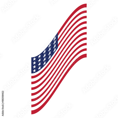 Vector illustration of the waving American flag with red and white stripes and white stars on a blue field symbolizing freedom and patriotism in the United States