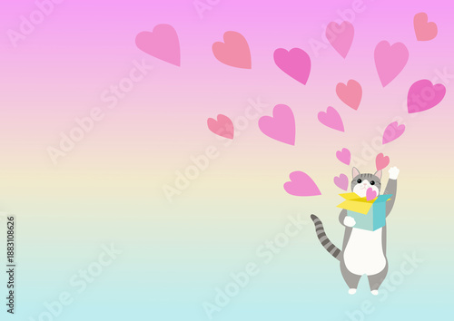 Wallpaper Mural グレイの猫が持った箱からハートマークが飛び出した Torontodigital.ca